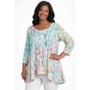 Whimsy Rose Women Waffle Knit Tunic Top Size L Abstract Print Lightweight Artsy